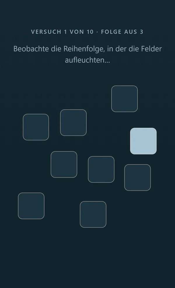 Der Fokustest: neun Felder, eines davon leuchtet